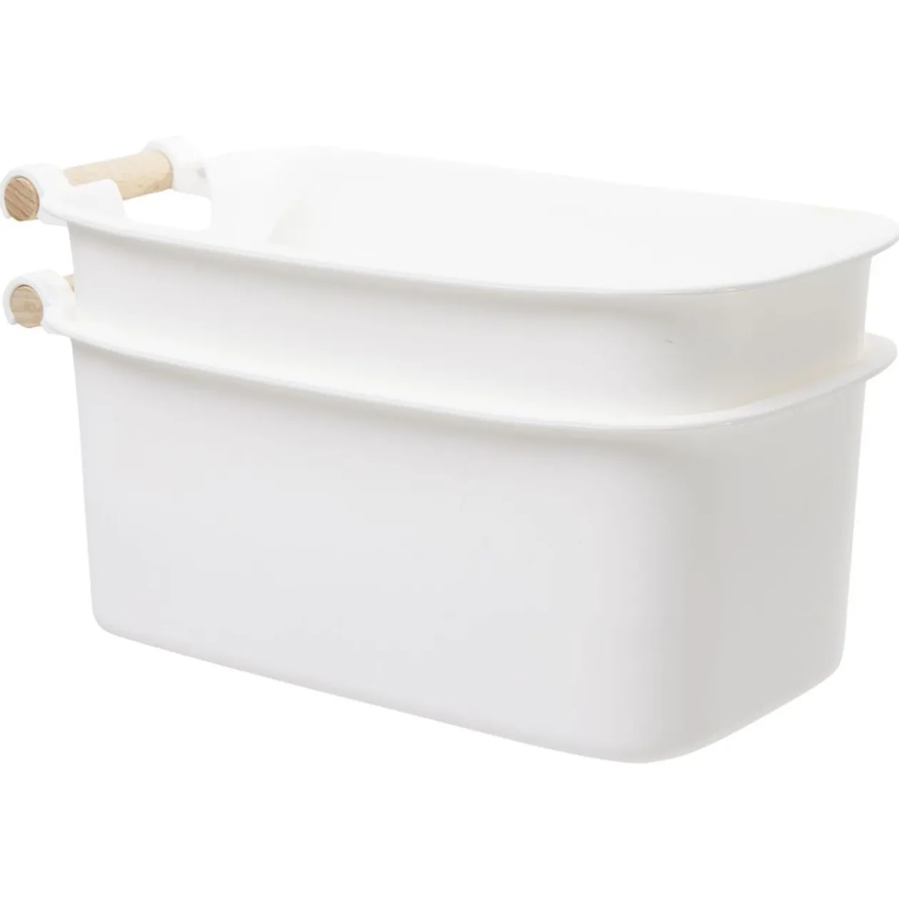 Bac de rangement plastique poignée bois Taille S x2