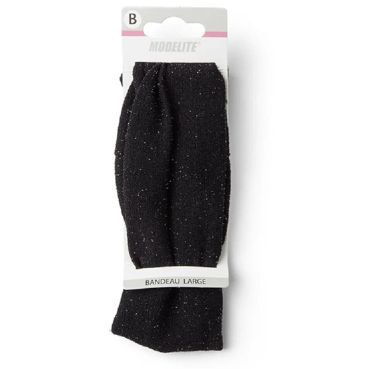 Bandeau à cheveux large en maille polyester noir à paillettes argentées