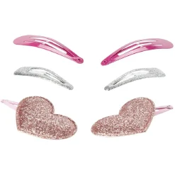 Barrette clic clac coeur et paillettes x6