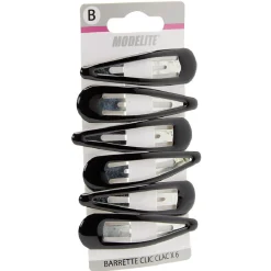 Barrette clic clac métal noir brillant x6