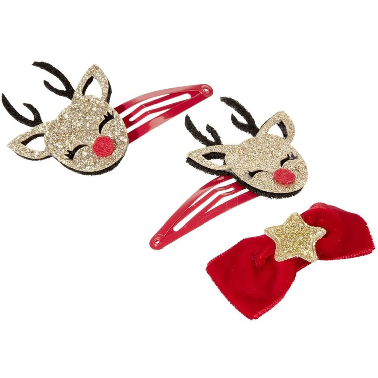 Barrette design Noël forme renne et étoile x3