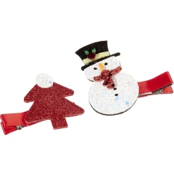 Barrette design Noël forme bonhomme de neige et sapin x2