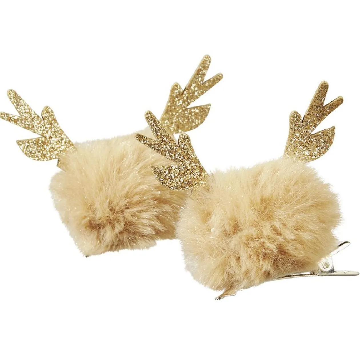 Barrette Noël pompom design renne doré x2