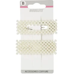 Barrette perles imitation blanc x2