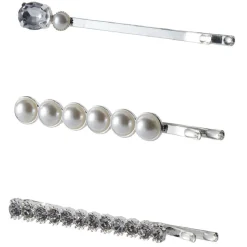 Barrette strass gris argenté x3
