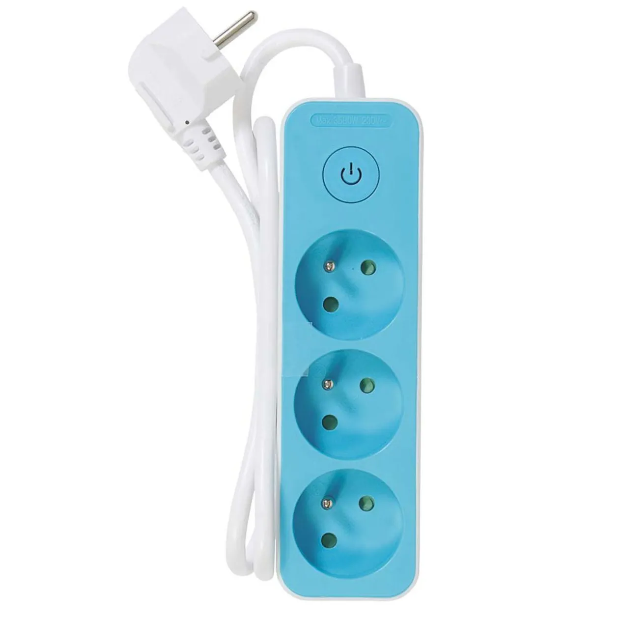 Bloc multiprise interrupteur et protection enfant blanc et bleu x3