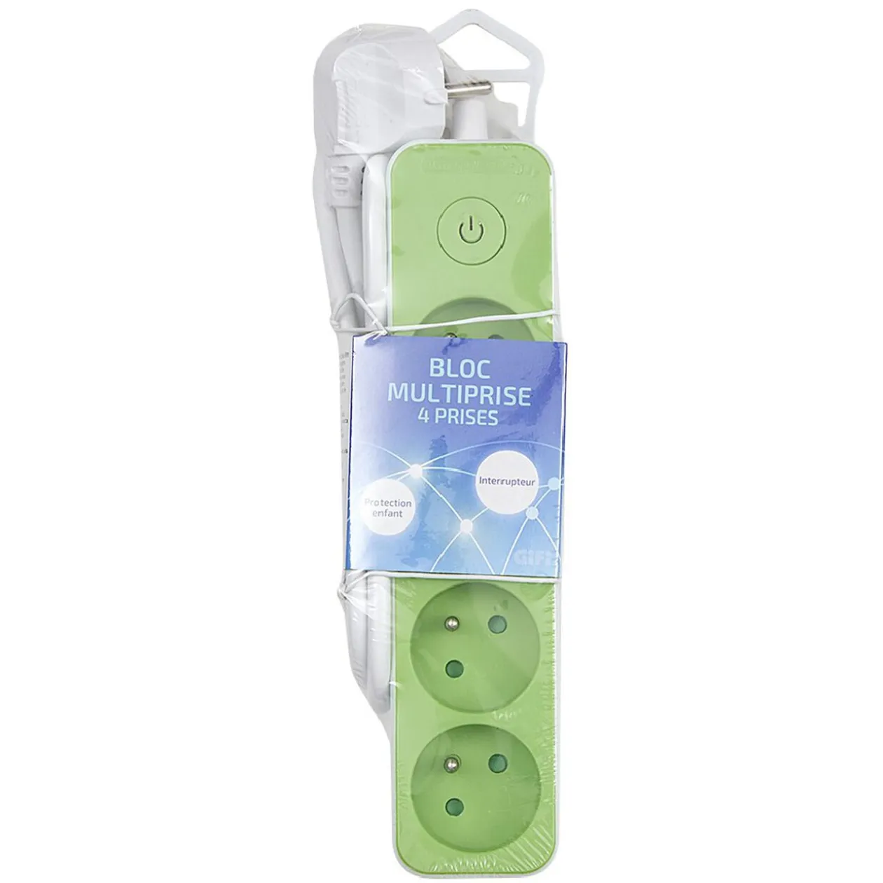 Bloc multiprise interrupteur et protection enfant blanc et vert x4