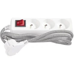 Bloc multiprise textile 3x16A noir/blanc 1,5m