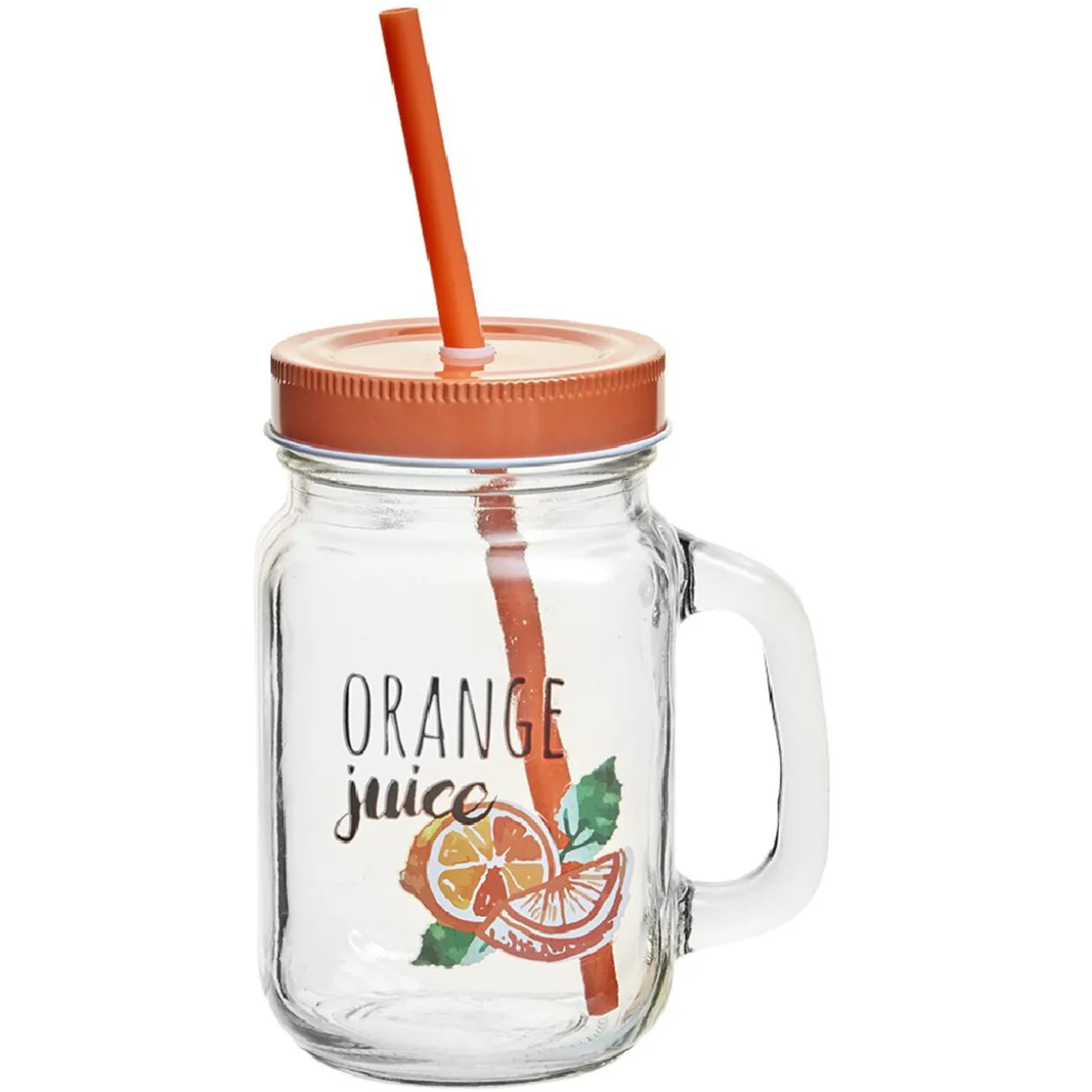 Bocal à anse avec paille décor orange