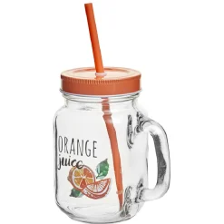 Bocal à anse avec paille décor orange
