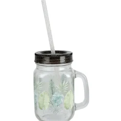 Bocal à anse avec paille motif exotique