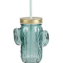 Bocal à paille avec couvercle forme cactus