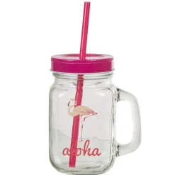 Bocal à paille et couvercle style tropical avec support x4