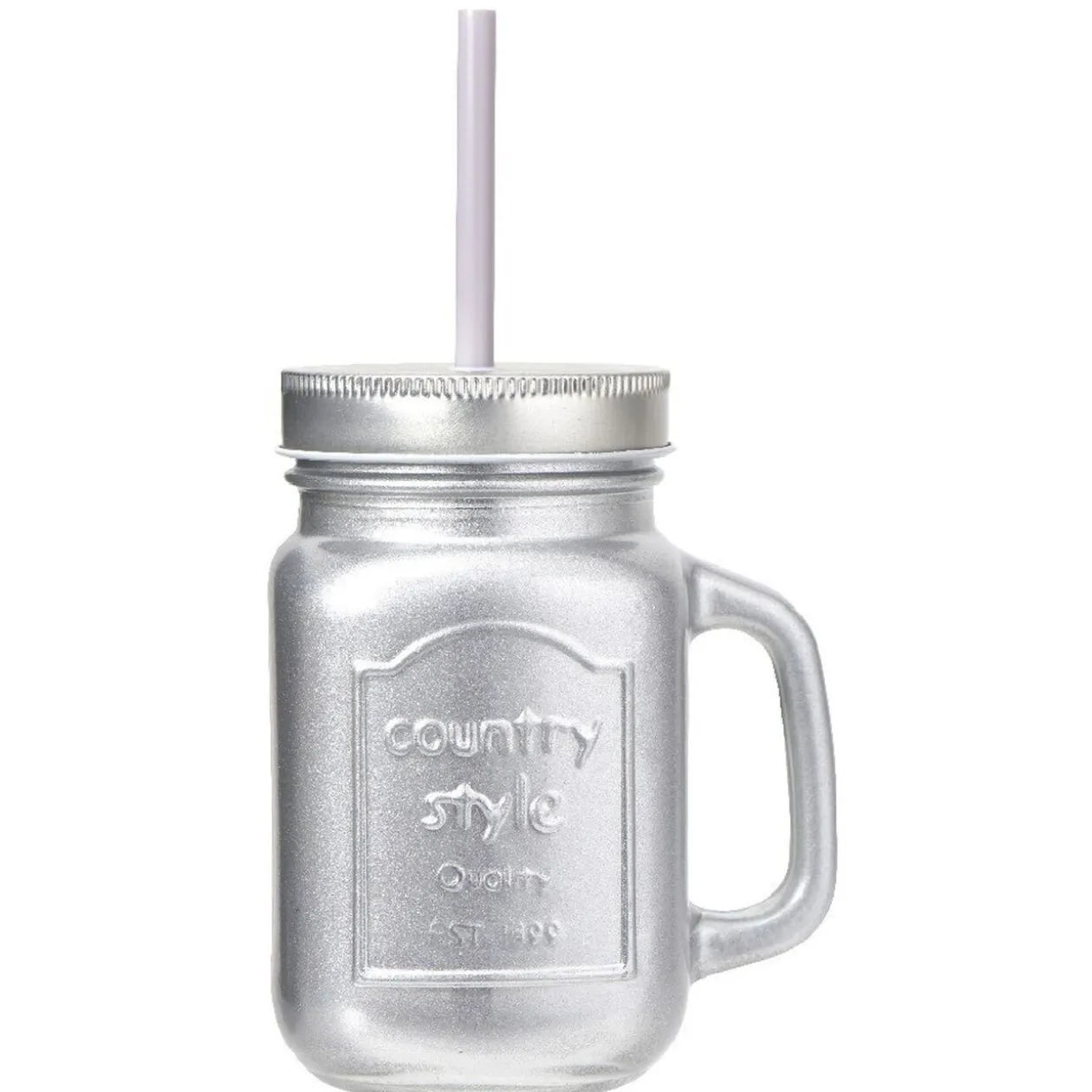 Bocal avec paille argenté 460 ml