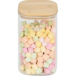 Bocal en verre transparent 1L avec couvercle et cuillère en bambou