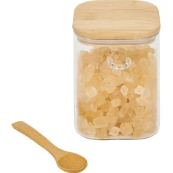 Bocal en verre transparent 850ml avec couvercle et cuillère en bambou