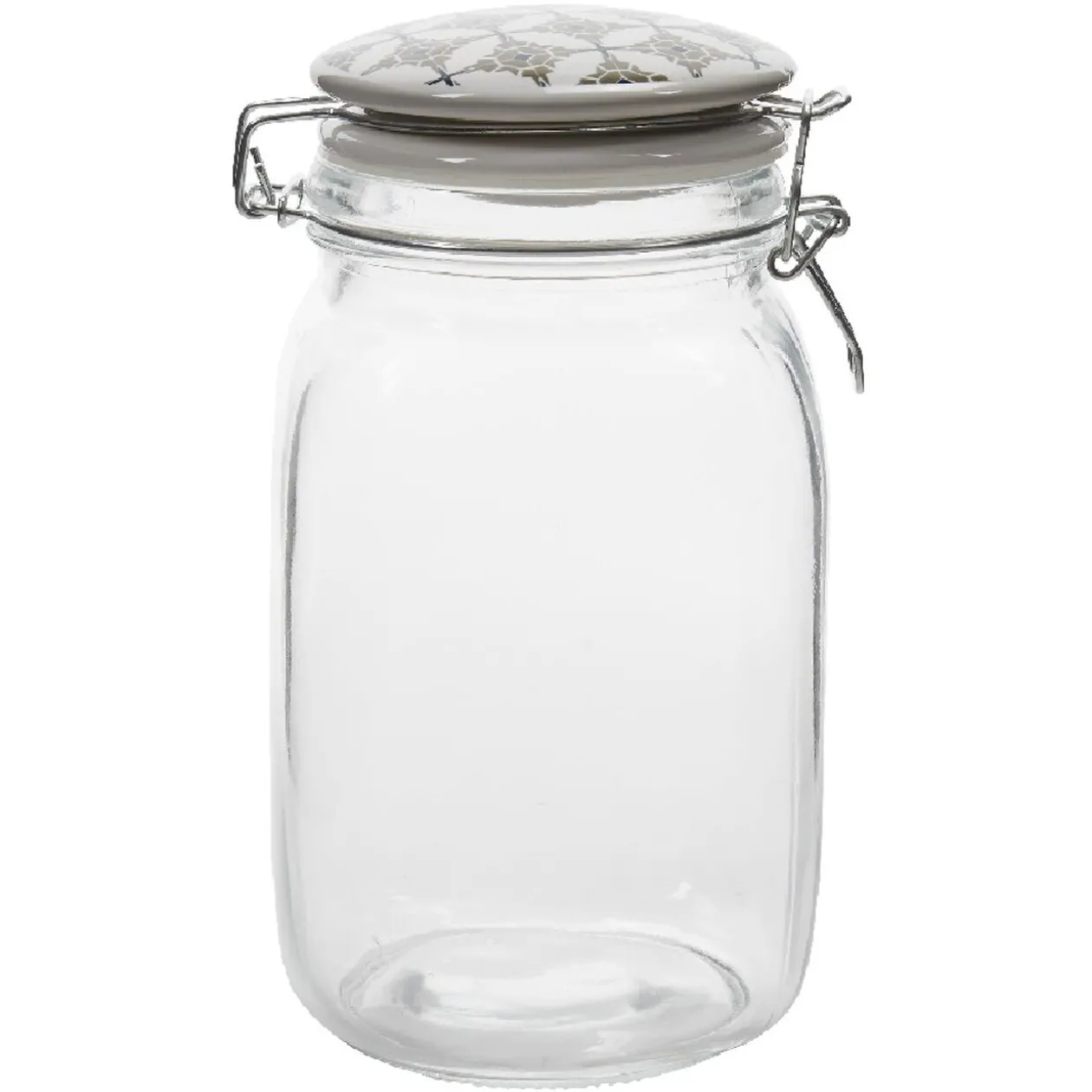 Bocal hermétique carré en verre couvercle motif ciment 1,5 L
