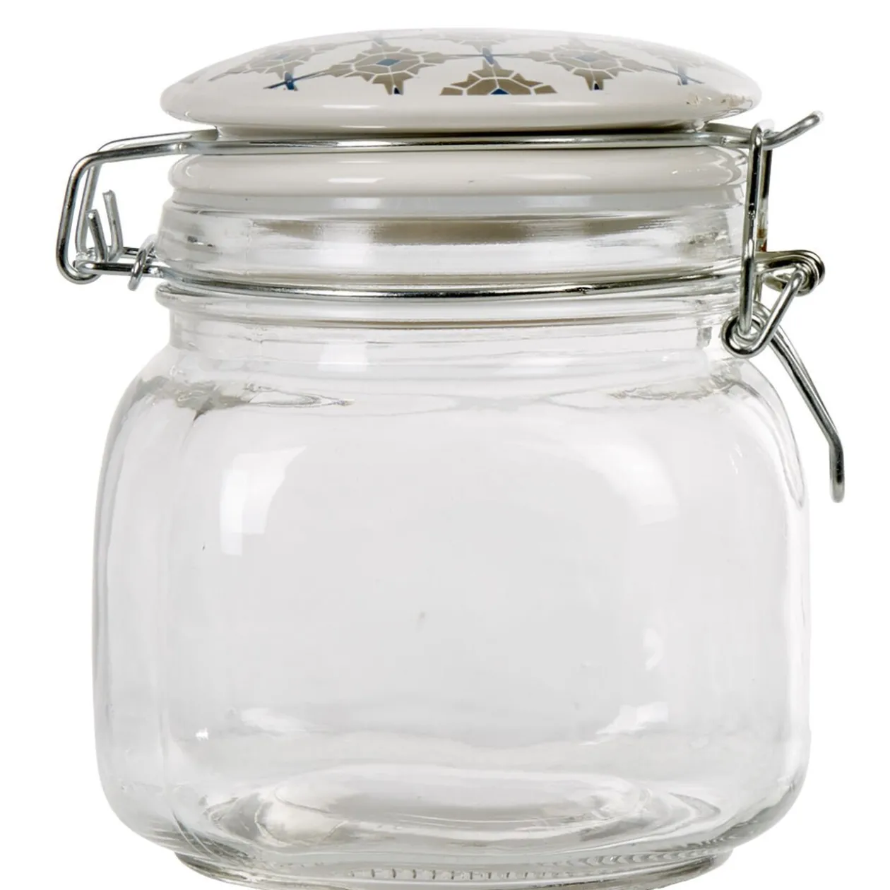 Bocal hermétique carré en verre couvercle motif ciment 750ml