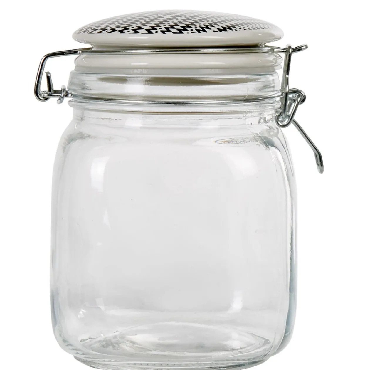 Bocal hermétique carré en verre couvercle motif ethnique 1 L