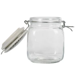 Bocal hermétique carré en verre couvercle motif ethnique 1 L