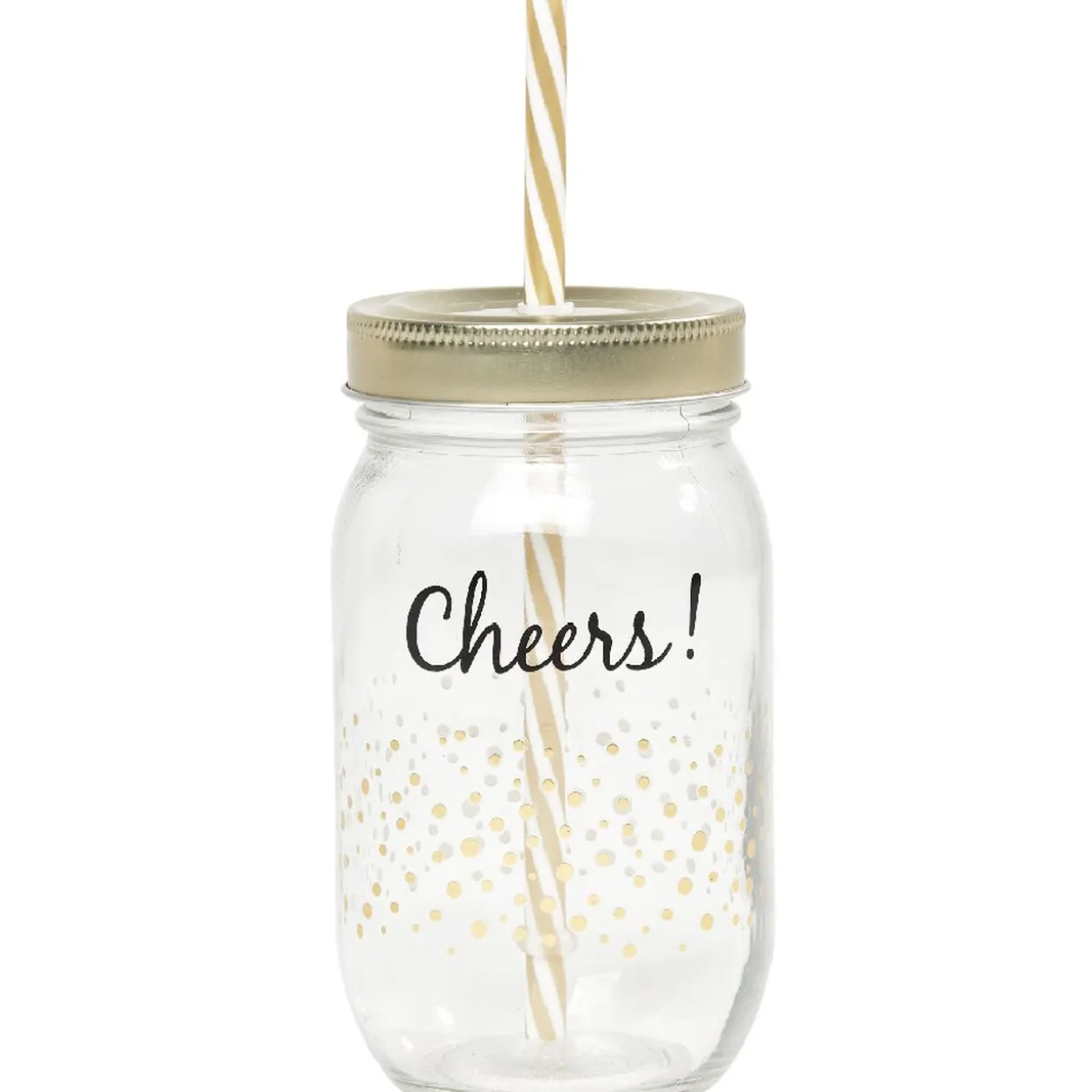 Bocal paille pois doré couvercle doré "Cheers"