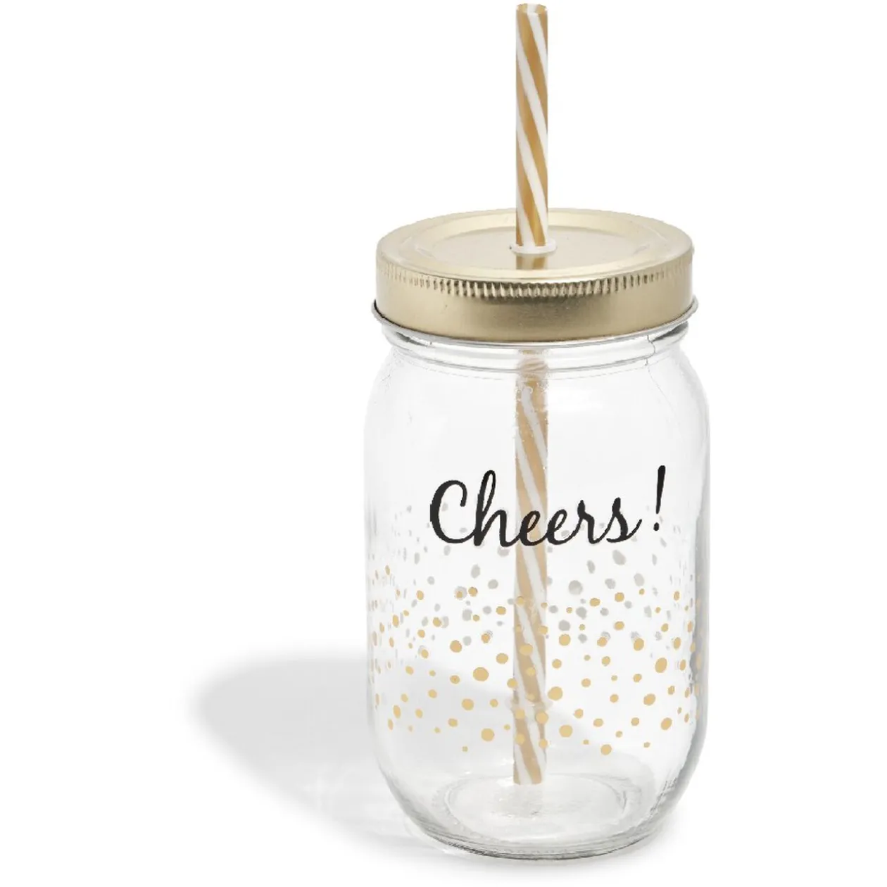 Bocal paille pois doré couvercle doré "Cheers"
