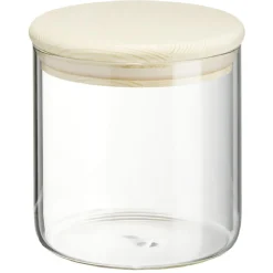 Bocal rond transparent avec couvercle en bois 0,6L