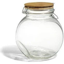 Bocal verre transparent 1,6L avec couvercle bambou et clip en fer