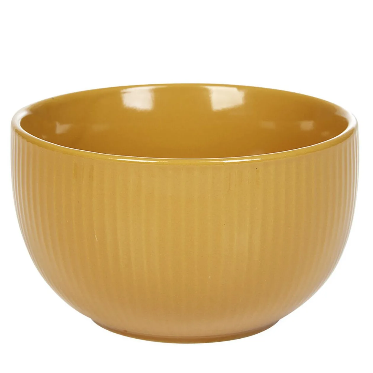 Bol en porcelaine jaune moutarde avec rainures verticales en relief