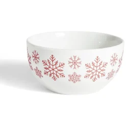 Bol flocon de neige Ø13,5cm faïence blanc et rouge