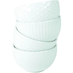 Bol grès embossé blanc crème x4