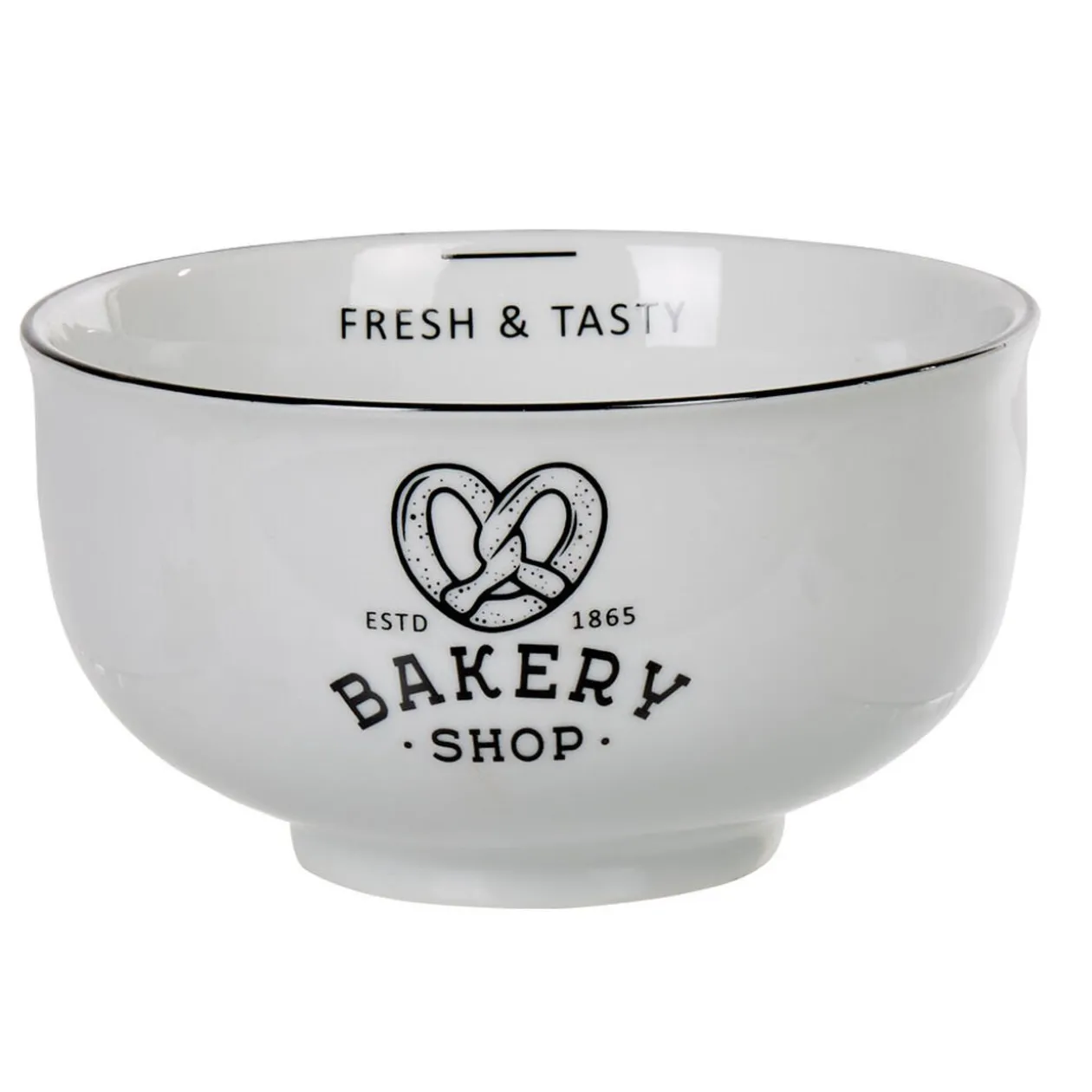 Bol petit déjeuner blanc message bakery bretzel noir