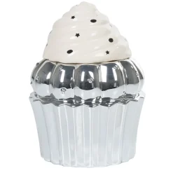 Bonbonnière cupcake gris argenté avec couvercle blanc