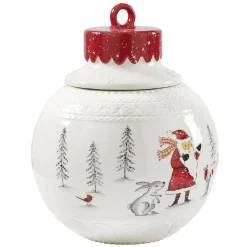 Bonbonnière forme boule de Noël blanche et rouge