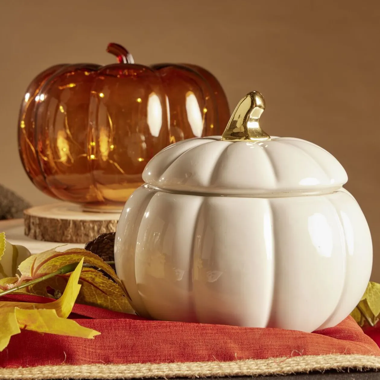 Bonbonnière Halloween forme citrouille porcelaine blanc Ø18 cm