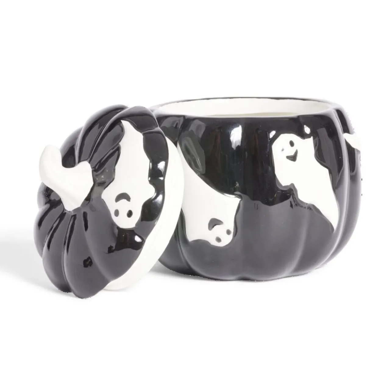 Bonbonnière Halloween 1L citrouille noire fantômes blancs Ø13,5xH15,8cm