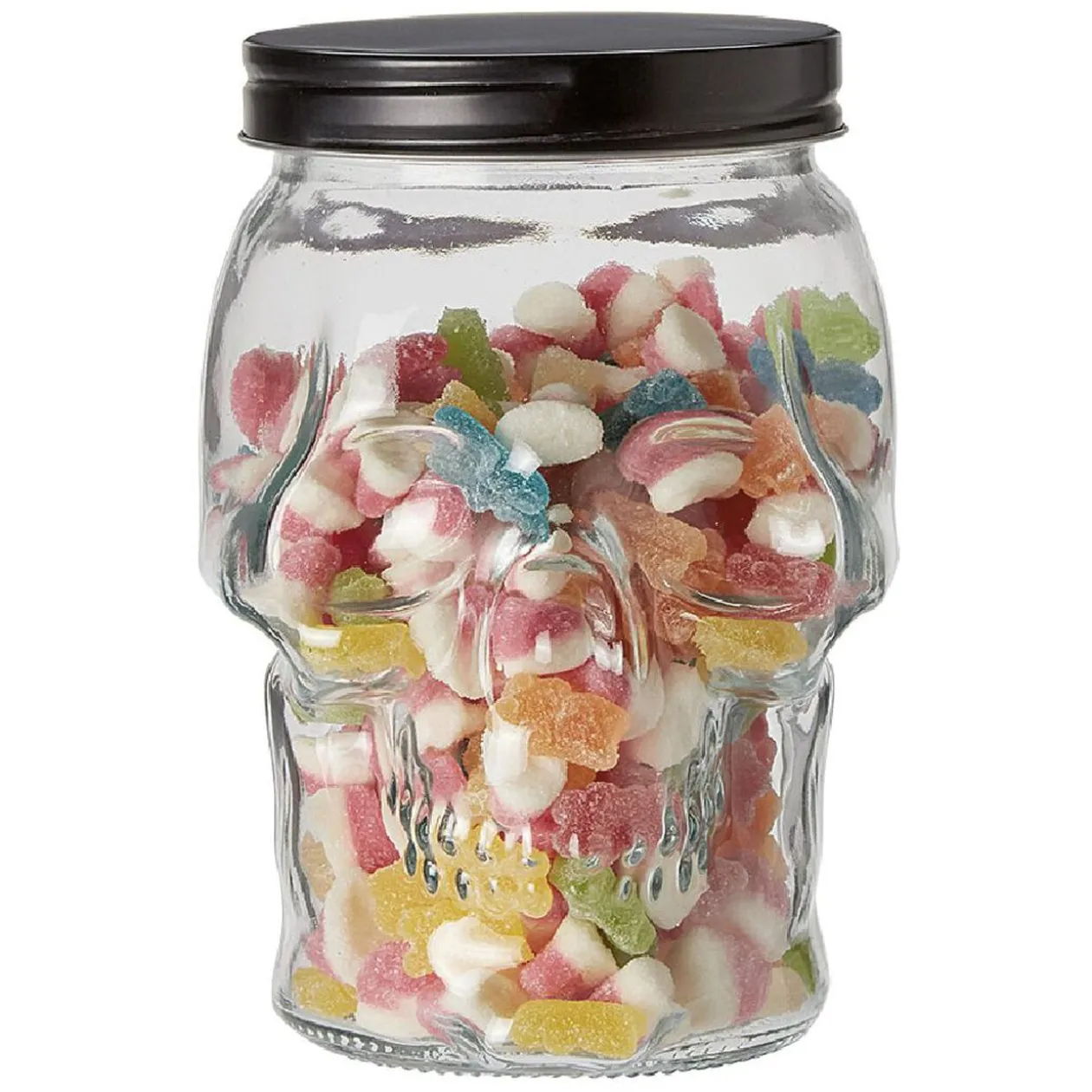 Bonbonnière transparente design Tête de mort Halloween 1,5L