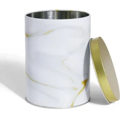 Boîte à biscuits ronde métal blanc doré Ø10,5H14cm