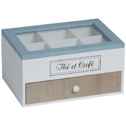 Boîte à dosettes Thé et Café blanc naturel et bleu