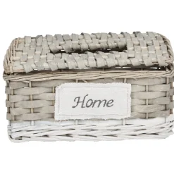 Boîte à mouchoirs tressé blanc et naturel HOME