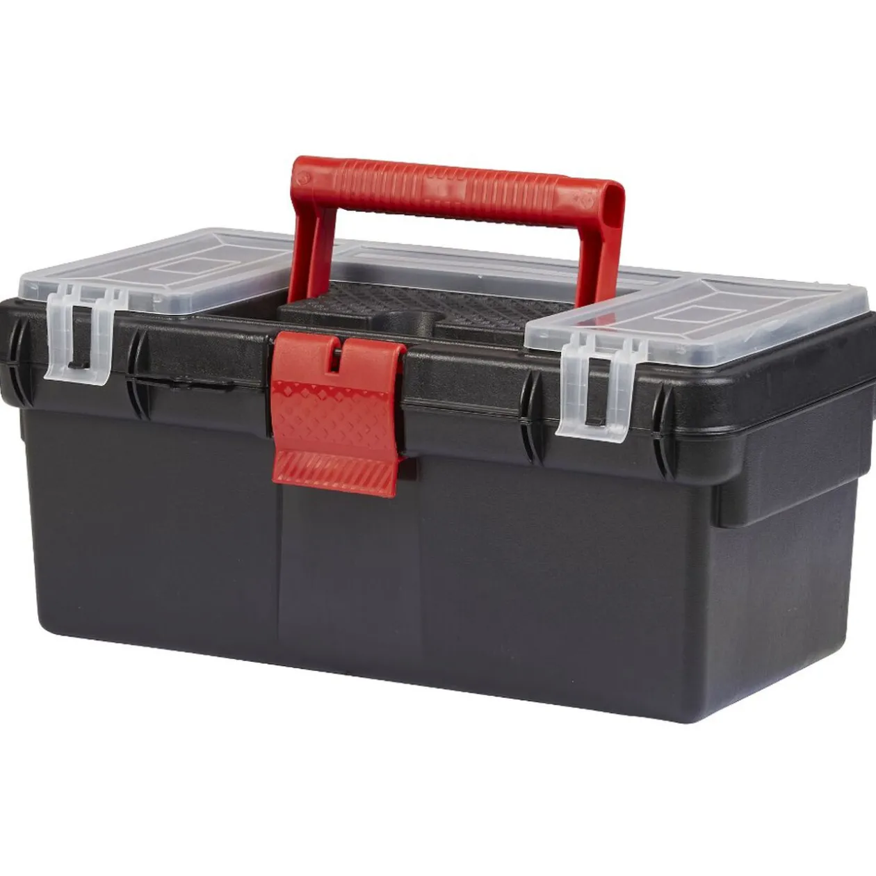 Boîte à outil avec poignée et clip rouge et noire