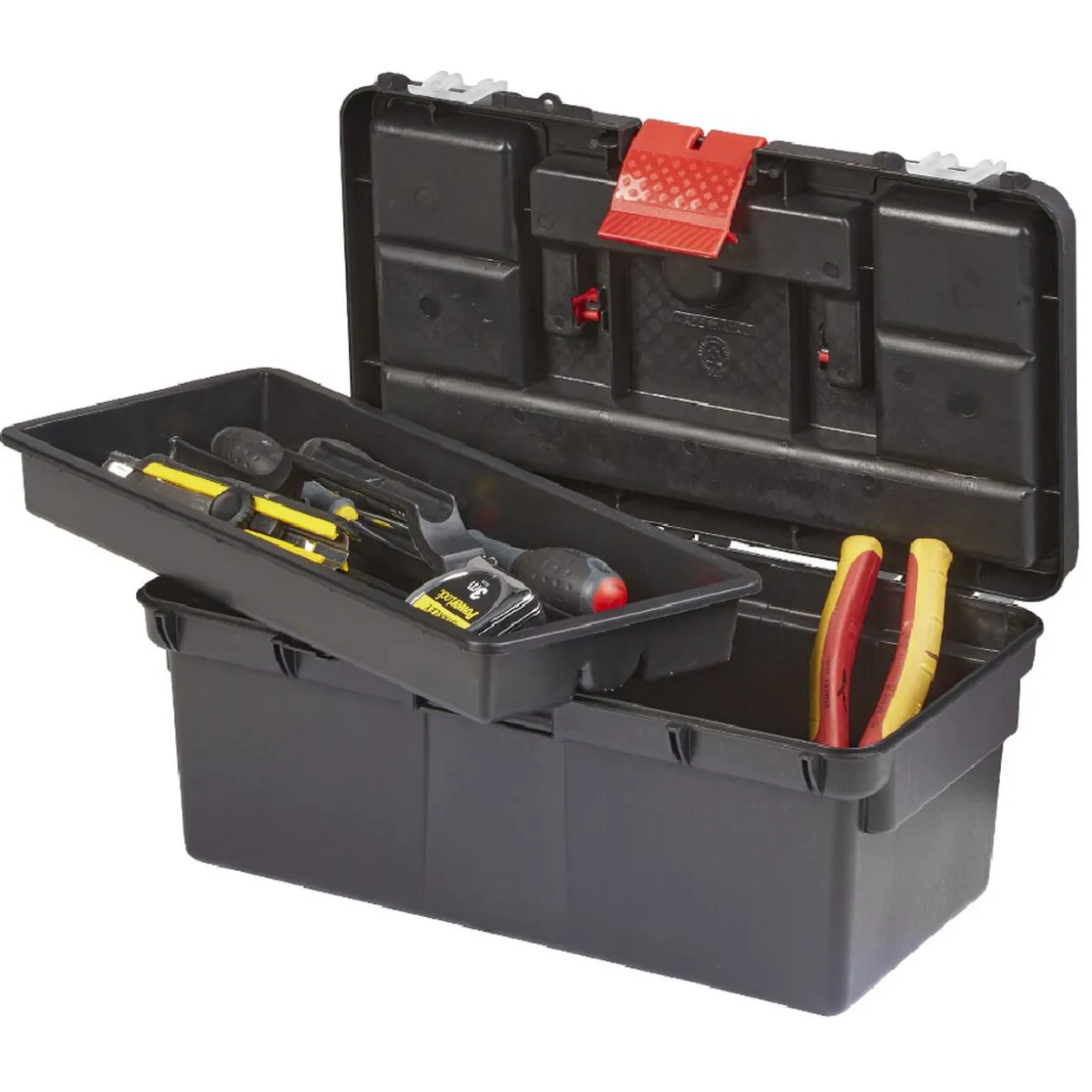 Boîte à outil avec poignée et clip rouge et noire