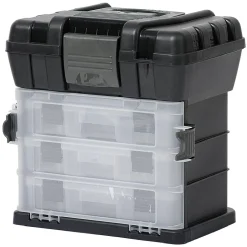 Boîte à outils avec rangement compartimenté noir transparent