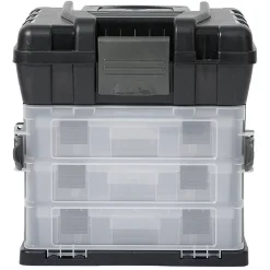 Boîte à outils avec rangement compartimenté noir transparent