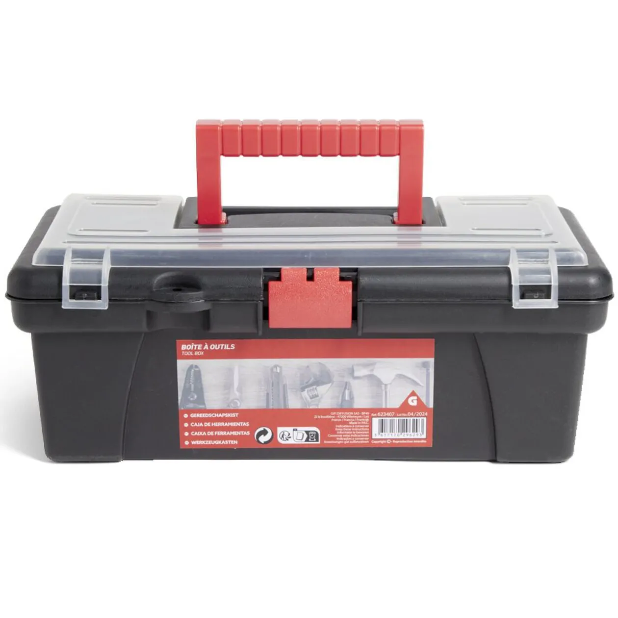 Boîte à outils plastique noir et rouge 30x14xH11cm