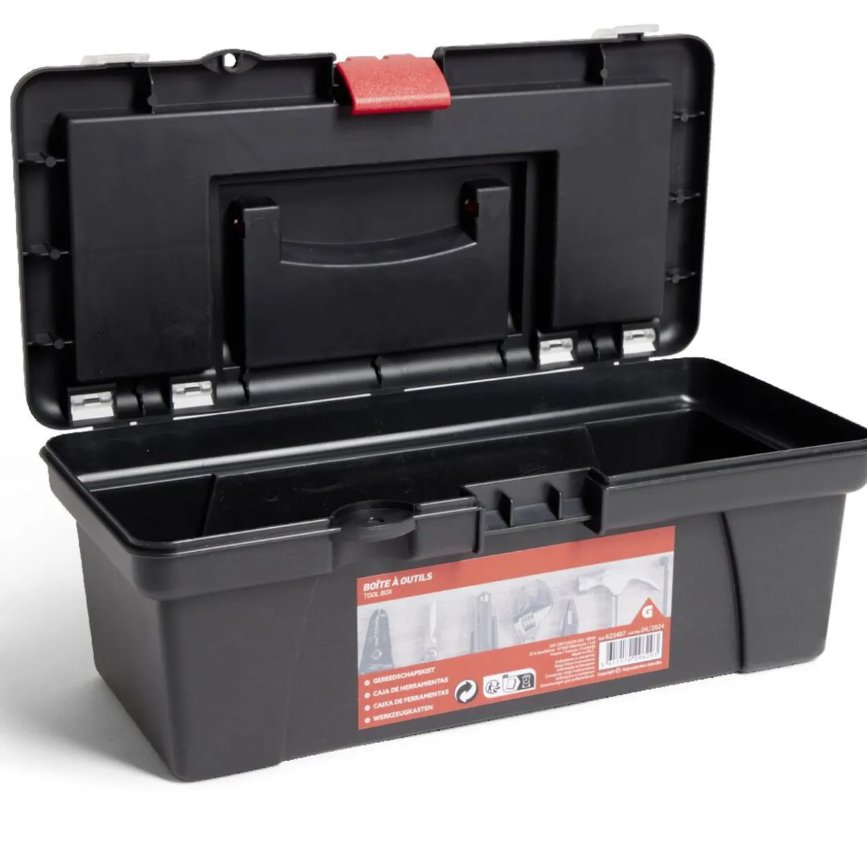 Boîte à outils plastique noir et rouge 30x14xH11cm