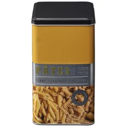 Boîte à pâtes carrée en métal décorée jaune moutarde
