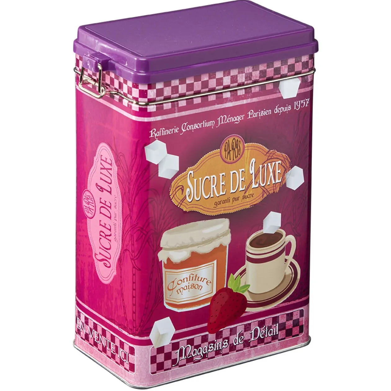 Boîte à sucre en métal design vintage luxe rose fuchsia