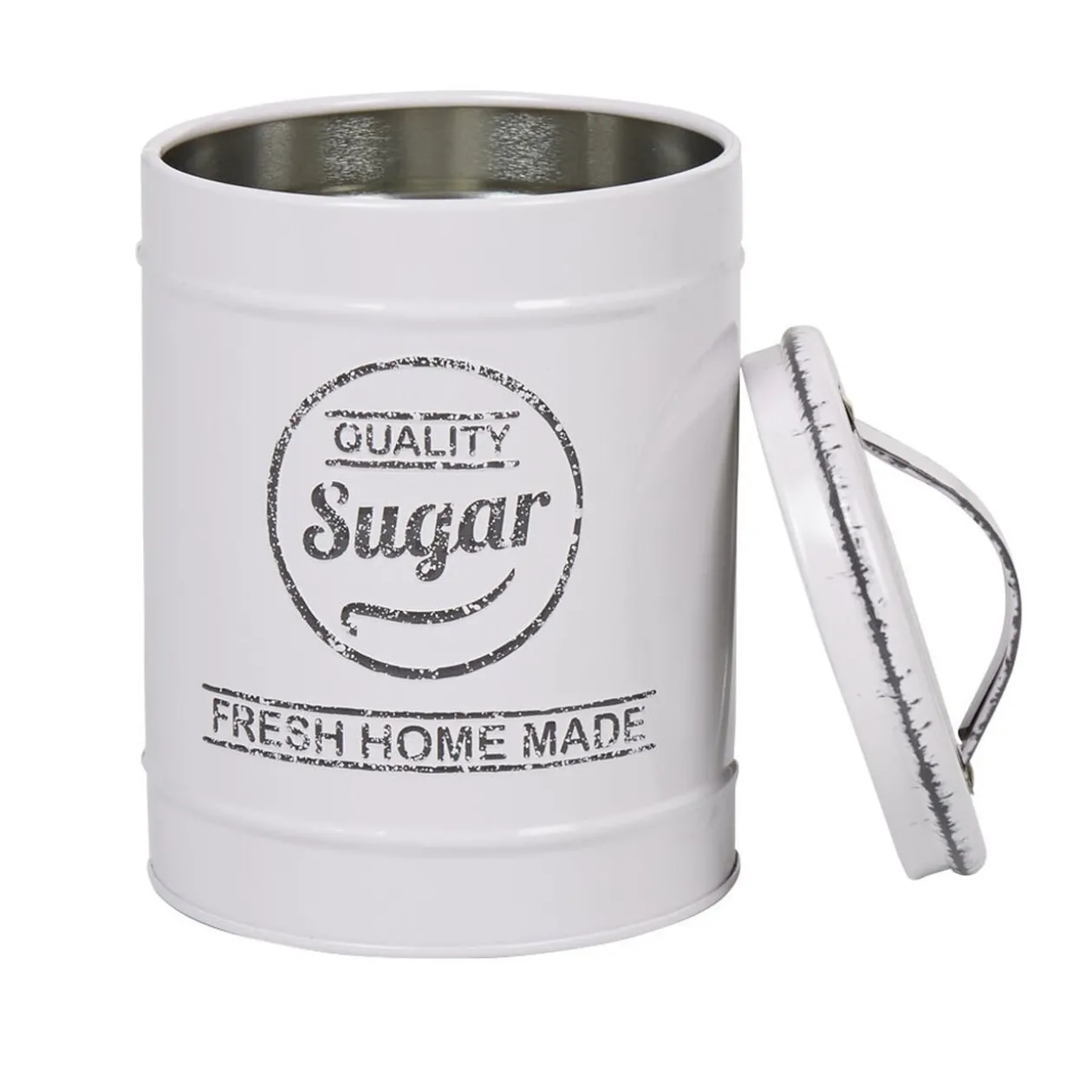 Boîte à sucre métal blanc cassé