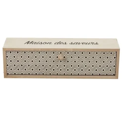 Boîte à thé bois design géométrique naturel et noir